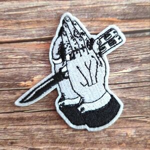 Tattoooed Praying Hands Switchblade Rockabilly Punk Iron On Patch
